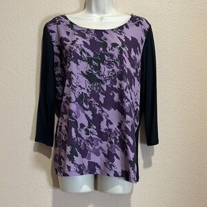 DKNY 3/4 Sleeve Abstract Print Top, Size M